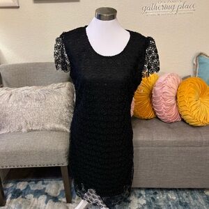 Michael Kors Black Crochet Lace Sheath Dress | Elegant Wedding Guest